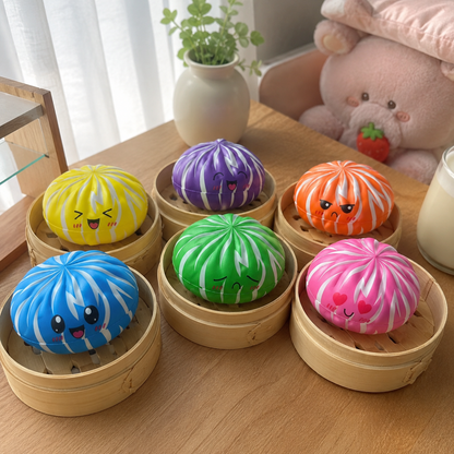 Dumpling Neon Rayures Squishy — Boîte Mystère Surprise