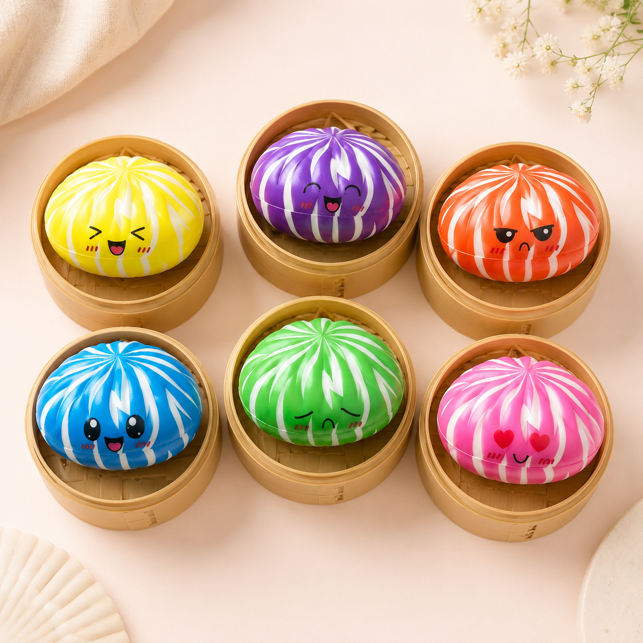 Dumpling Neon Rayures Squishy — Boîte Mystère Surprise